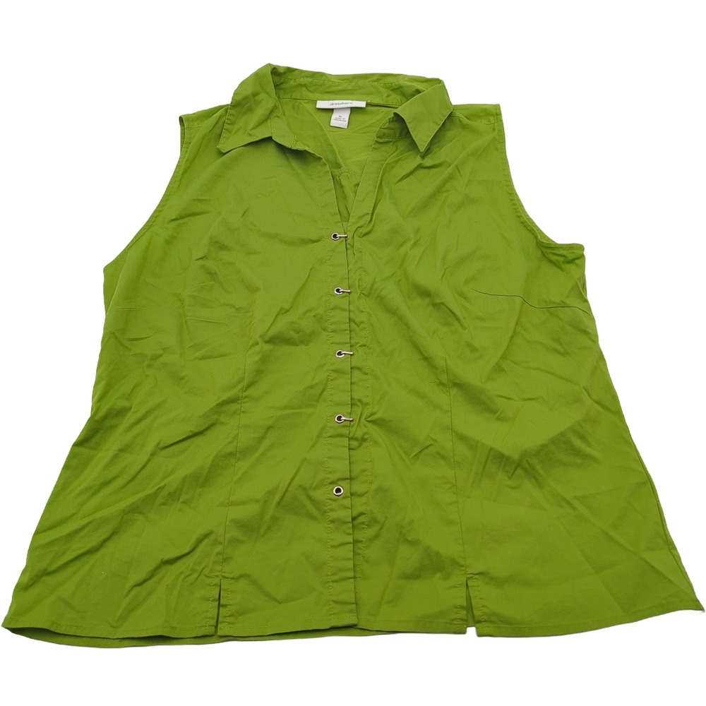 Dressbarn Womens XL Lime Green Sleeveless Hook and Eye Button Down Shirt Top